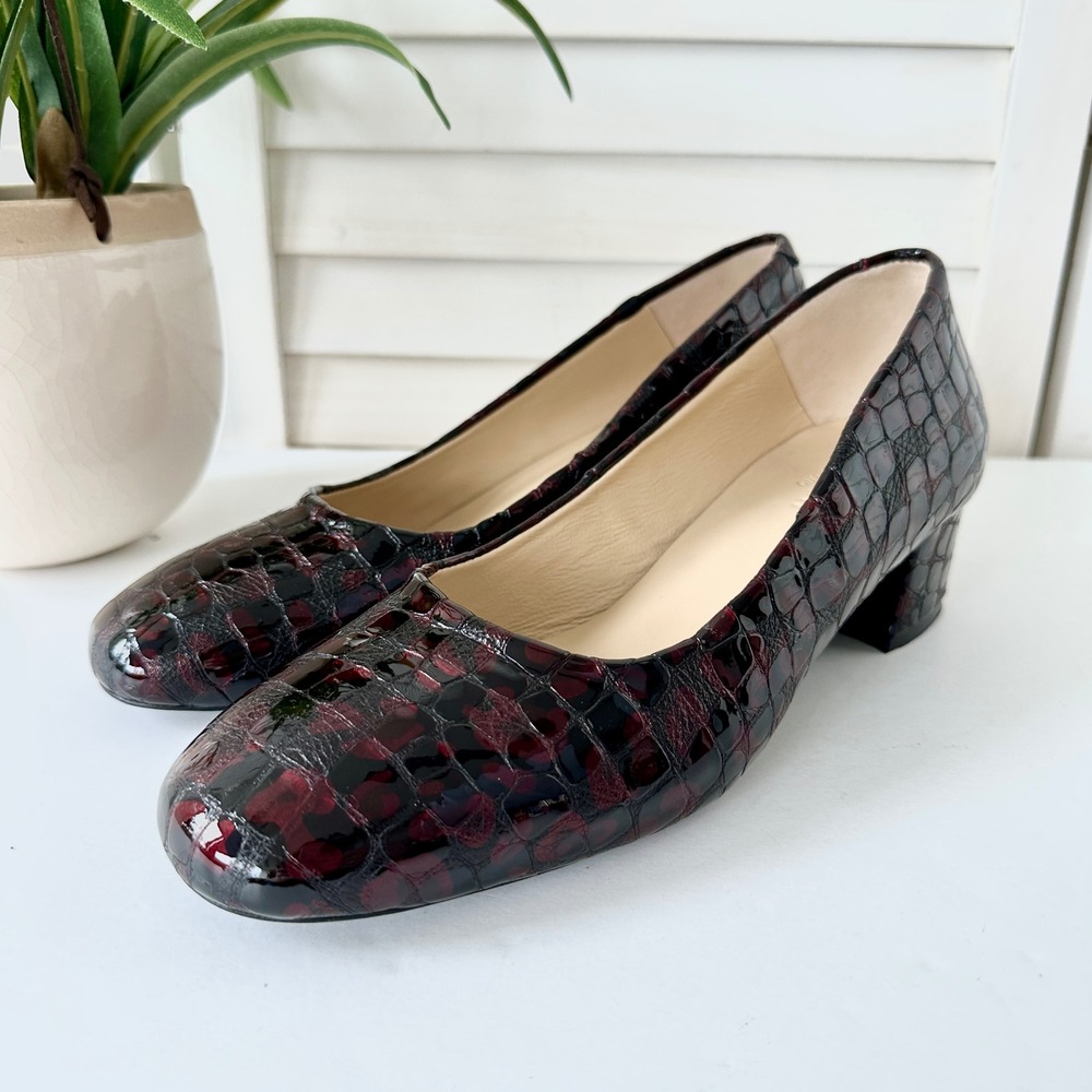Girotti Milano Burgundy Croc Leather Block Heel Classic Pump Shoe EU‎ 39 US 8